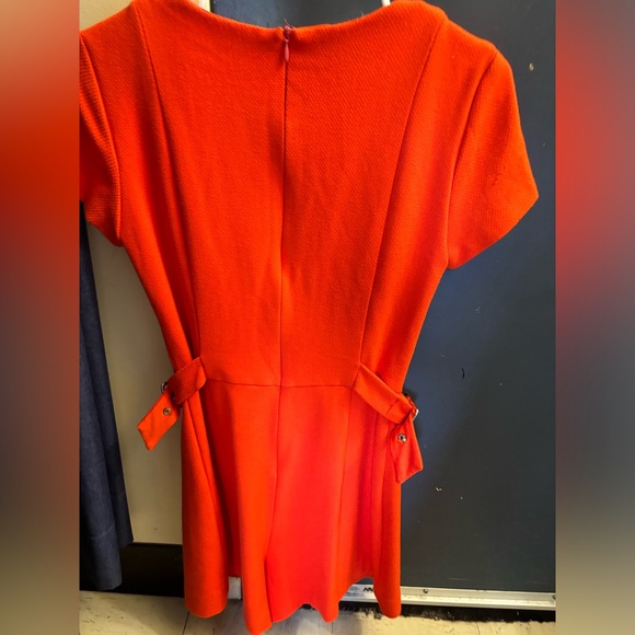 Zara Orange Red Tie Front Sheath Midi Dress - Picture 2 of 3